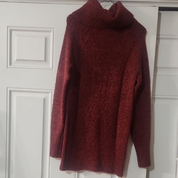 White House Black Market Wine Colored Long Turtleneck Zipper Detail Sweater - Picture 4 of 5